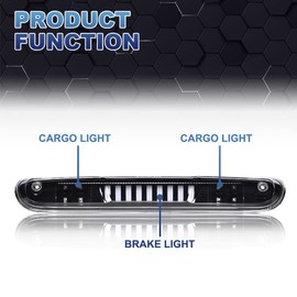 PIT66 LED 3rd Brake Light, Compatible with 2007-2014 Chevy Silverado/2007-2014 GMC Sierra/Compatible with 2009-2010 H-ummer H3T LED Third Brake Light Cargo Black Housing Clear Lens