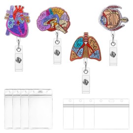 Keboyoe 4pcs Medical Badge Reel Retractable Badge Holder with 8pcs Plastic ID Card Holders Lanyard Retractable Keyring Nurse for Nursing Anatomy Surgery Student Doctor Medical Hospital Accessories