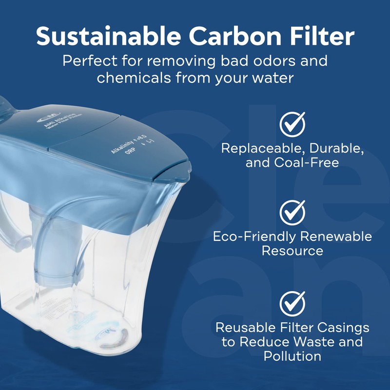 AMI Alkaline Water Pitcher for High pH, Filtered Water Dispenser
