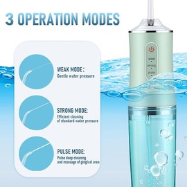 Irrigador Bucal，Limpiador de dientes inalámbrico Water Flosser，IPX7 impermeable240ML, hilo dental de agua de 3 modos con 8 puntas de chorro para el ho
