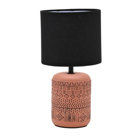 Hestia Widdop and Co Nyx Collection - Ceramic Lamp with Terracotta Patterened Base & Black Shade Table/Desk Lamp. Modern Homeware for Living Room, Kitchen & Bedroom. H: 28.5cm x W: 15cm.