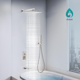 Aolemi 10 Inch Rainfall Shower Tub Faucet Set Wall Mount,Tub and Shower Faucet Combo,Shower System,with 2 in 1 Handheld Sprayer,Rough-in Valve,with Curved Spout,Brushed Nickel
