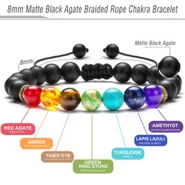 Hamoery Men Women 8mm Lava Rock Chakra Beads Bracelet Braided Rope Natural Stone Yoga Bracelet Bangle(Matte Black Agate)