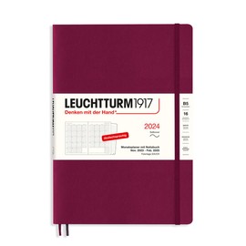 LEUCHTTURM1917 367566 Monthly Planner & Notebook Composition (B5) 2024, 16 Months, Softcover, Port Red, German