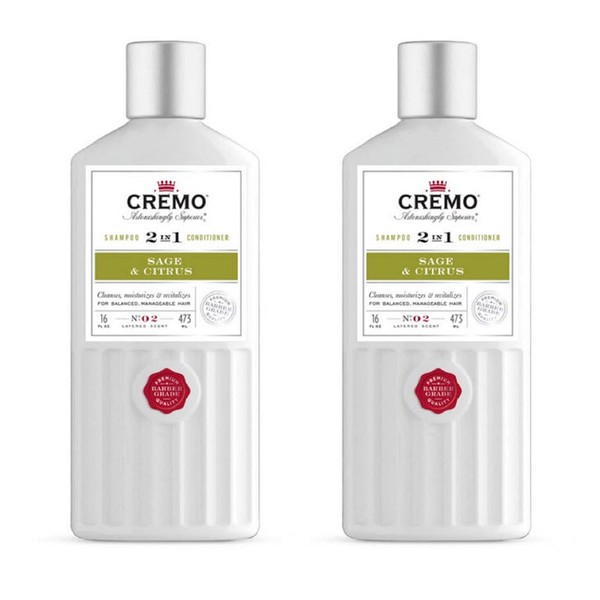 Cremo Barber Grade Sage & Citrus 2-in-1 Shampoo & Conditioner, 16 Fl Oz (2-Pack)