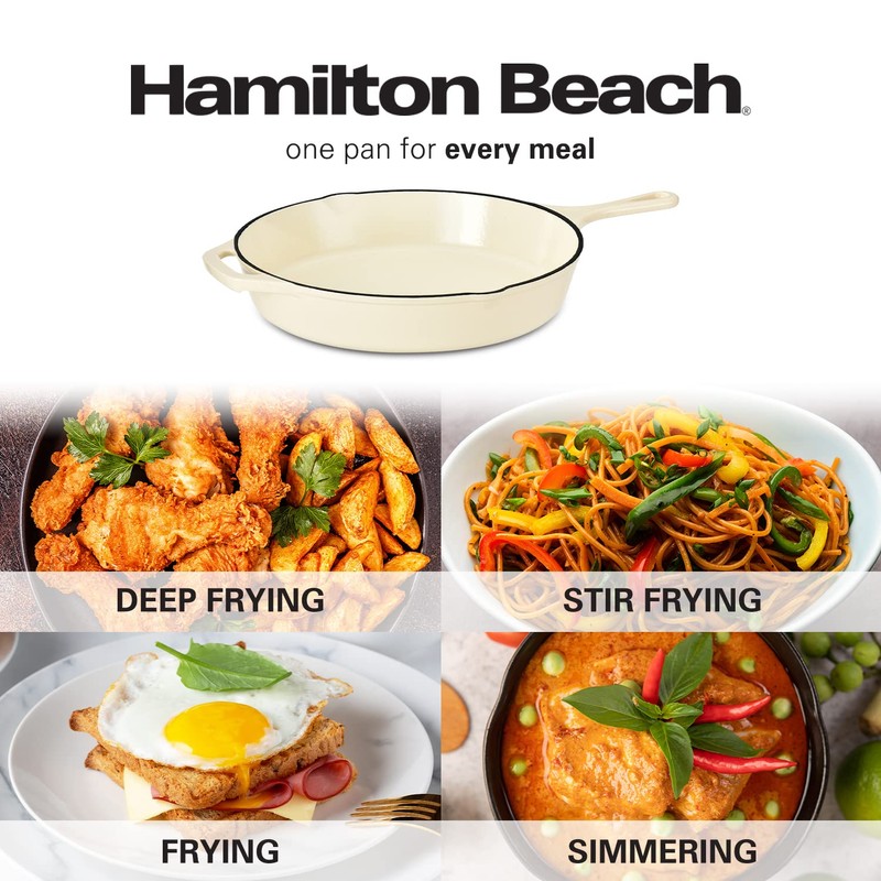 Hamilton Beach Enameled Cast Iron Fry Pan 12-Inch Cream, Cream