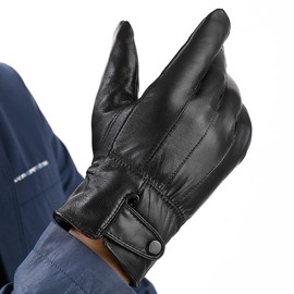 Long Keeper Men’s Leather Gloves Warm Black Winter Gloves Sheepskin Genuine Leather with Thermal Inner Fleece Lined Gloves for Motorcycle Driving Walking