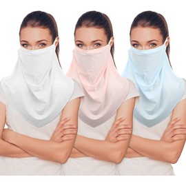 Women Sun Face Cover Scarf 3 Pieces Chiffon Neck Gaiter Women Sun Scarf Cool Neck Gaiter Shield Scarf Fishing Face Cover for Outdoor Activities, 3 Colors