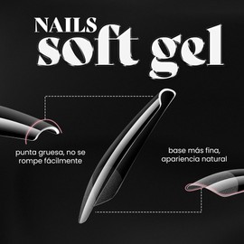 Tips Soft Gel: Uñas Postizas | Incluye 240 Piezas de Varios Tamaños | Uñas Soft Gel de Fácil y Rapida Aplicación | Uñas Profesionales y Duraderas | Uñas Profesionales | OBP (Transparente, En Punta LZ-03)