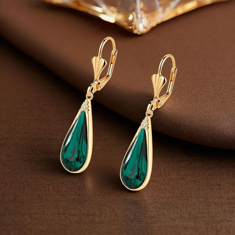 EVEVIC Teardrop Austrian Crystal Leverback Dangle Drop Earrings for Women