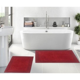 Home Weavers Luxury Collection 100% Reversible Cotton Bathroom Rugs Set, Washable Rug, Soft Cotton Extra Soft and Absorbent Bath Rug, Bath Mat Set, Bath Floor Mat Non Slip, 2 Piece Set(S+L), Red