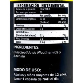 Nad Dinucleótido De Nicotinamida Y Adenina 30 Caps Vitesa                                                                                             