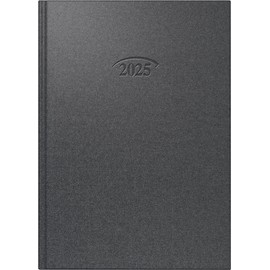 BRUNNEN Book Calendar Model 765 (2025), 1 Page = 1 Day, A5, 448 Pages, Book Cover Fabric, Metallico, Volcanic Black