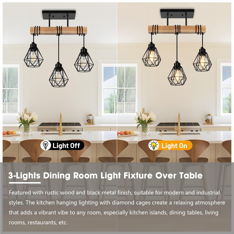 Feanron 3-Lights Farmhouse Dining Room Pendant Light Fixtures Over Table,