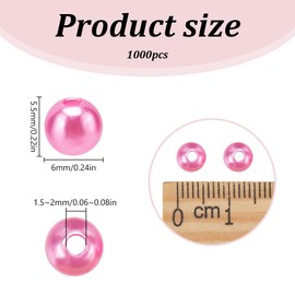 SOFPLATE 1000Pcs 6mm Pearl Beads Pink Acrylic Pearl Beads Round Loose Pearls with Hole Crafts Pearl Spacer Beads for Jewellery Making Accessories DIY Necklaces Bracelets Earrings Rings Vase Filler