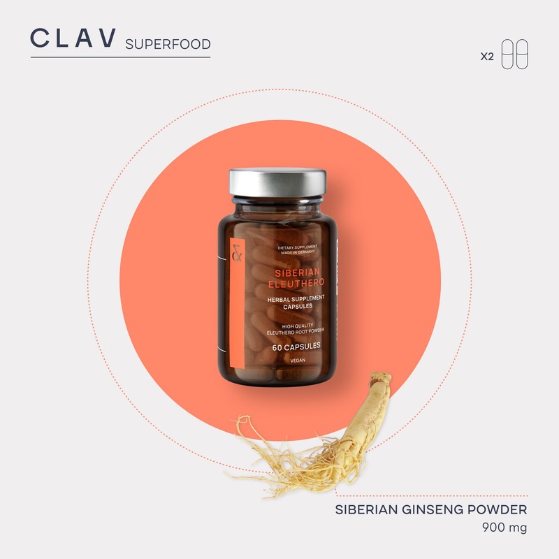 CLAV® Siberian Ginseng - 900mg Eleuthero Root Powder - Energy