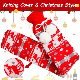 Extra Long Hot Water Bottle with Cover UK, 2L Hot Water Bottle Pouch for Body Waist Neck Back Shoulder Hand, 72cm Full Length Large Fluffy Hot Water Bag for Girls, Men, Adults (Christmas Red Kniting)