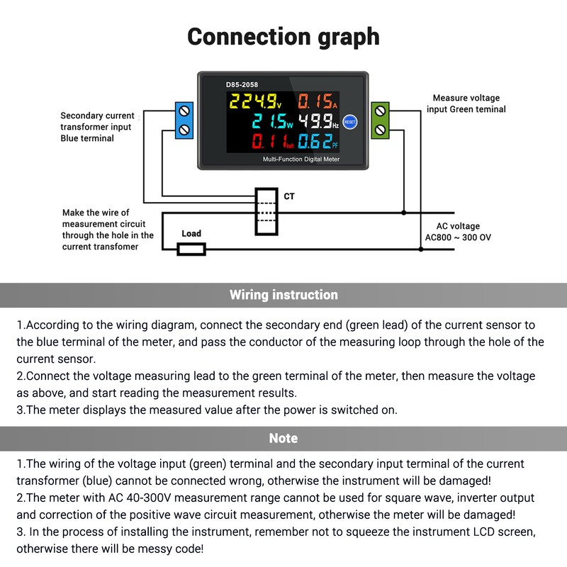 Multi-Function Single Phase Digital Meter LCD Display AC Voltage AC