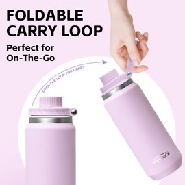 GREYLOCK 24 oz Insulated Water Bottle with Straw Lid, Leakproof Reusable Stainless Steel Vacuum Flask, 24hr Cold & Hot, Carry Handle & Silicone Spout, BPA-Free for Gym, Hiking, Travel,Purple