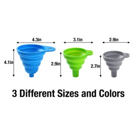 6 Pack Silicone Collapsible Funnels for Kitchen Use Filling Bottles, 3 Small and 3 Large Food Grade Kitchen Funnel Set for Filling Water, Oil, Spices, Powder – Silicone Funnels with Hook for Storage