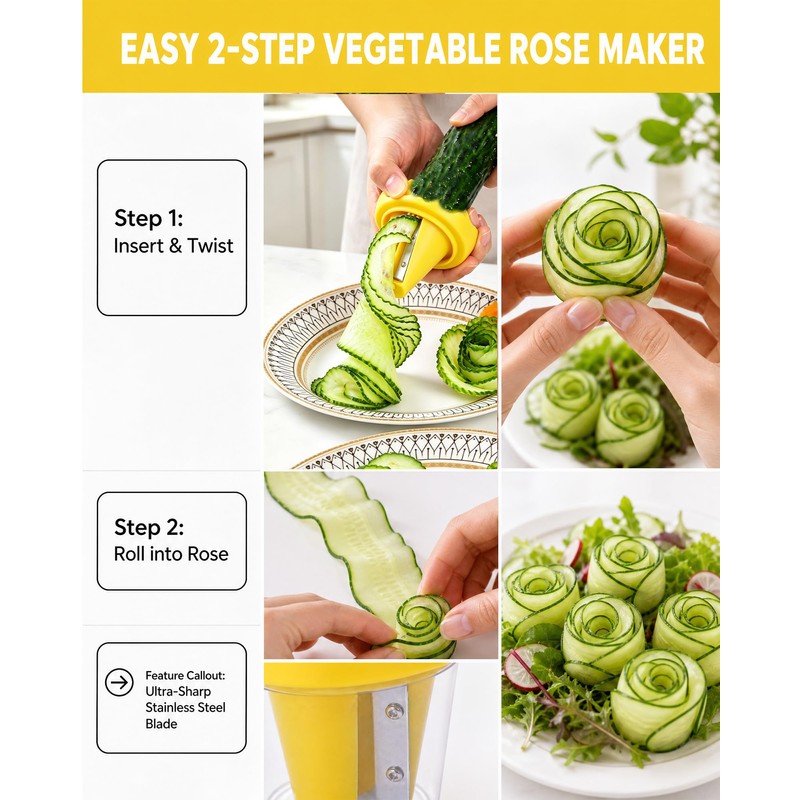 Spiral Vegetable Fruit Slicer Cutter, Flower Salad Decorating Maker