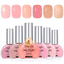 SAVILAND Color Artistry Pink Nail Polish Set: 6-Color Quick Dry Nail Polish Nude Shimmer Glitter Pearl Pink Fingernail Polish Set 12-Free Nail Lacquer DIY Modern Minimalist Gifts for Women