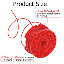 Dilsuaco CMZST0803 8pcs String Trimmer Line(0.08",20Ft) with Cap Head,Weed Eater Wacker Replacement String Line,Compatible with Craftsman CMCST910 Series, CMCST910M1 CMCST910B