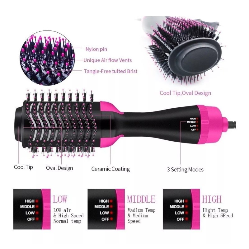 Magic Cepillo Secador Cabello Electrico Alisador Rizador 3 En 1