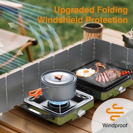 ODSD 2 Burner Camping Stove with Windshield, 20000 BTU Propane Camp Stove, Portable Folding Gas Stove, Camping Essentials Gear Includes Frying Pan, Coffee Stand & Carry Bag, Green