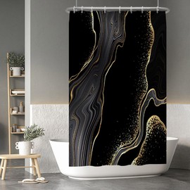 Baocicco Black and Gold Marble Shower Curtain Modern Luxury Abstract Shower Curtains Decorative for Bathroom Bathtubs Polyester Waterproof Fabric Shower Curtain with Hooks 36x72 Inches