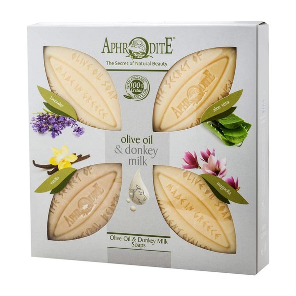 Aphrodite Olive Oil & Donkey Milk Solid Soap Gift – 4-Piece Set – Natural Soap with Unique Fragrances for Nourished Skin – Hand Soap – Natural Core Soap – Soap Pieces (4 x 85 g)