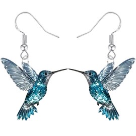 Colorful Hummingbird Dangle Earrings for Women, 925 Sterling Silver Earrings, 2D Novelty Bird Drop Earrings, Humming Animals Jewelry