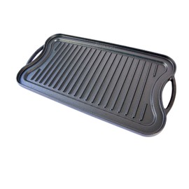 KANKA Grill Cast Iron Griddle - Extra Large Reversible Double-Sided Griddle for Gas Stove, BBQ Grill Plate, Flat Top Skillet for Stove Top, Outdoor Grill - 19.7in x 10.23in, Pre-Seasoned, Black