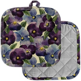 [Pack of 2] Pot Holders for Kitchen, Washable Heat Resistant Pot Holders, Hot Pads, Trivet for Cooking and Baking (Floral Pansy Watercolor)