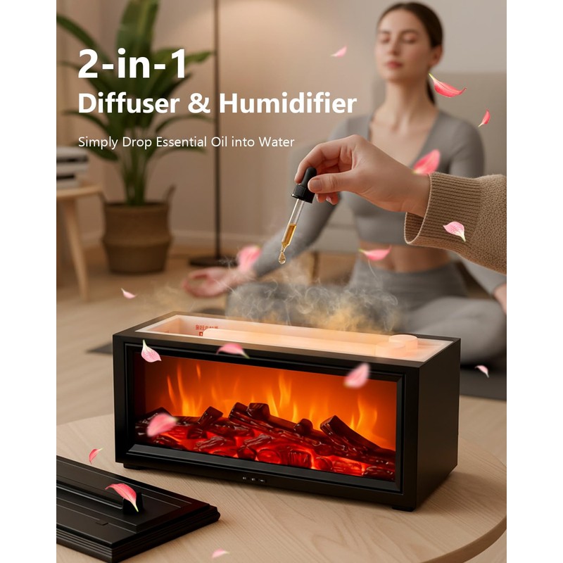 Essential Oil Diffuser, 7-Color Fireplace Fire Flame Aromatherapy Humidifier, 280ml