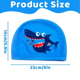 Tomedeks 2 PCS Swimming Cap Kids,Swimming Cap,Cartoon Swimming Cap,Polyester Kids Swimming Cap,Fabric Swimming Cap Kids,Children Cartoon Swimming Cap,Swimming Hat Kids Age 4-10(Sharks)