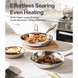 Non Toxic Frying Pan Set with Lids 6 Pcs Fry Pan Set,8,10,12 Inch Frying Pans with Stainless Steel Lids,Stay-Cool Handles, Dishwasher Safe, Works on All Stovetops (Induction, Gas, Electric)