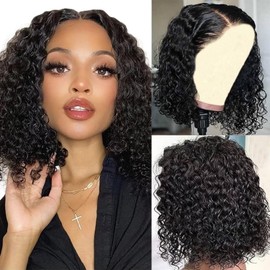 VIULKY 13x6 Deep Wave Lace Front Wigs Short Curly Bob Wig Human Hair 200 Density HD Glueless Lace Frontal Human Hair Wigs for Black Women Pre Plucked Natural Black 8 Inch