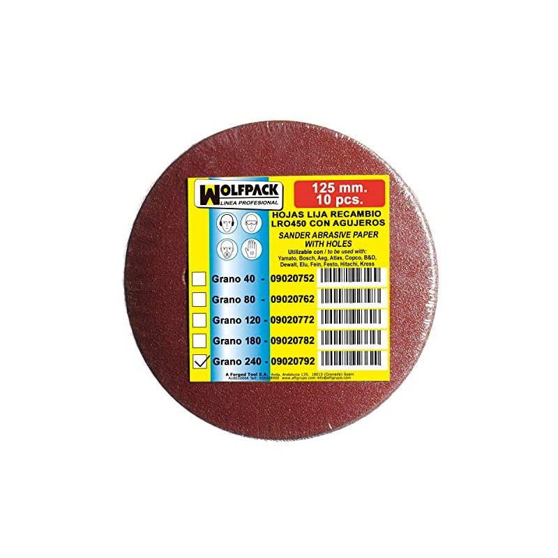 Replacement Velcro Sanding Disc Diameter 125 mm with Holes Grit