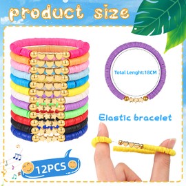 LUYI 12 Pcs Preppy Jewelry Bracelets Set Friendship Beaded Bracelets for Women Colorful Stackable Surfer Heishi Clay Bead Bracelets Bohemian Y2K Summer Beach Stretch Elastic Layering Bracelets