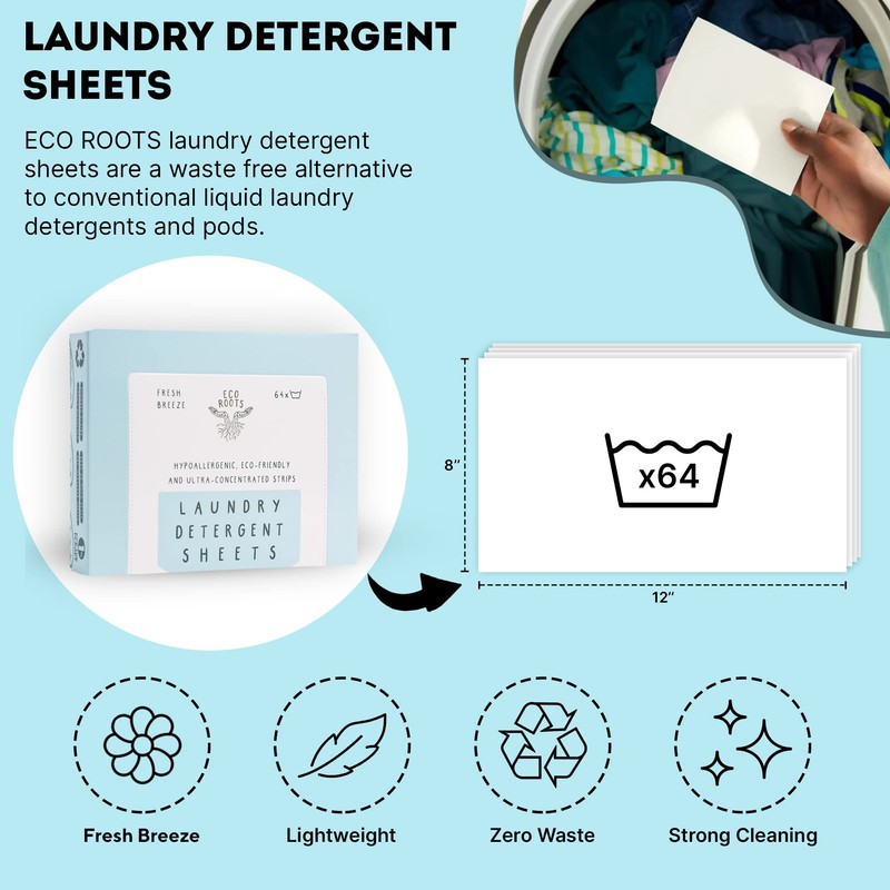 Eco Roots Laundry Detergent Sheets – 64 Loads Eco-Friendly Fresh