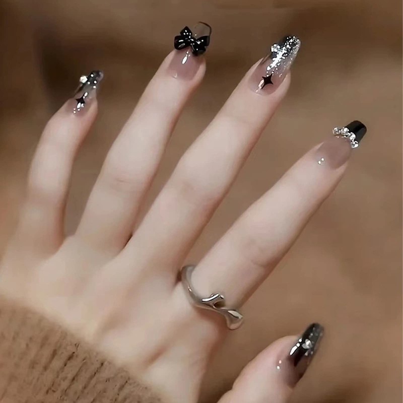 3D Nail Tips, Ribbon, Nail Art, Set of 24, Cute