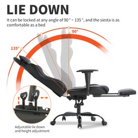 BestOffice Ergonomic Desk Executive PU Leather Computer Lumbar Support with Footrest Modern Task Rolling Swivel Racing Chair for Women&Men, Black