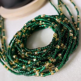 Overflow Handcrafted Waist Bead - Tie On Strand - Color: Emerald & Gold, Strand Length: 60 Inch (Extended)
