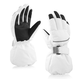 SEYUFN Children's Winter Gloves Boys Ski Gloves Warm Girls Gloves with Fleece Lining Waterproof Ski Protection Gloves Sports Gloves 4-14 Years, White