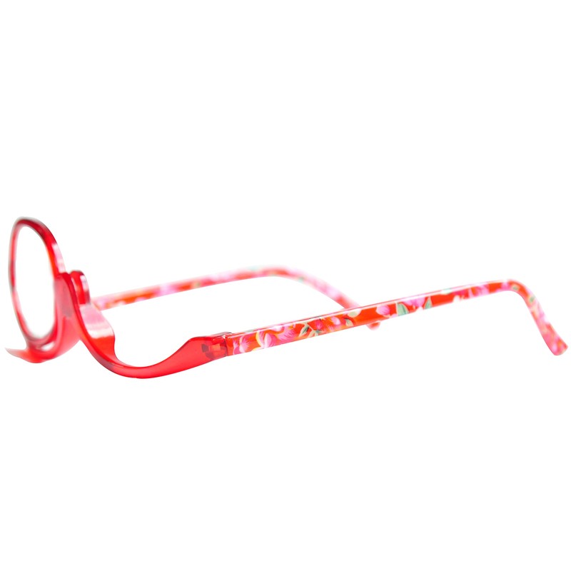 Mini Brille Make-Up Glasses with Flip Lens (Red), Fashionable Magnifying