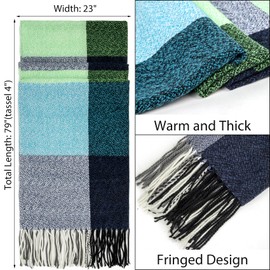 Loritta Womens Scarf Fashion Long Plaid Shawls Wraps Big Grid Winter Warm Lattice Large Scarves Gifts, Green Water Blue Plaid