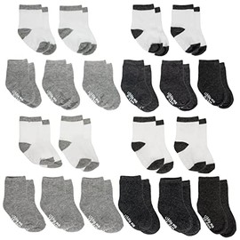 Little Me Baby Boys Grey White Pack Newborn Infant & Toddler Unisex Socks, White, Light Grey, Dark Grey, 0-24 Months US