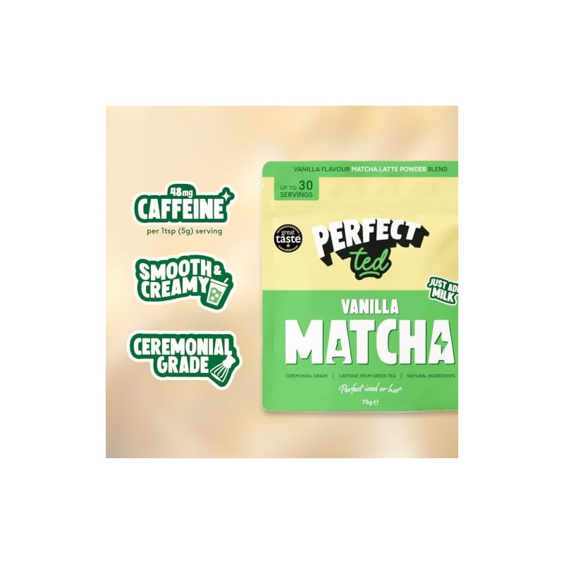 PerfectTed Vanilla Matcha Powder - Ceremonial Grade for Lattes &
