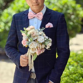 AUSUAYA Men's Bow Tie Pocket Square Set, Unisex Design Bow Tie and Handkerchief for Wedding or Business Formal Tuxedo M-B-T6, rose